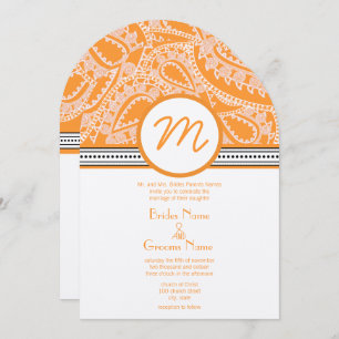 Invitación a la boda del naranja Paisley con punto