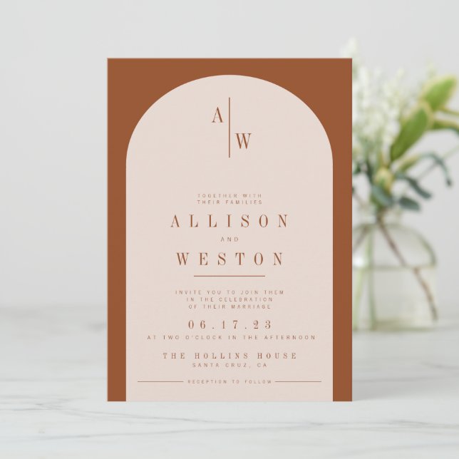 Invitación a la boda del Naranja quemado Minimalis (Anverso de pie)