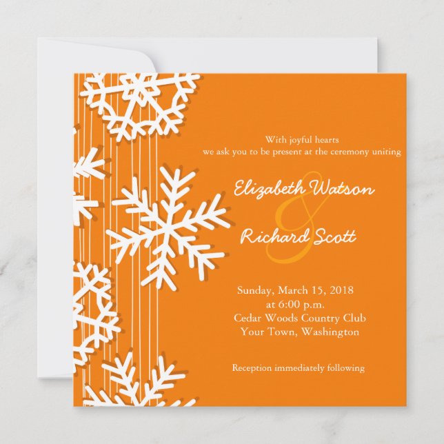 Invitación a la boda del naranja Snowflakes Navida (Anverso)