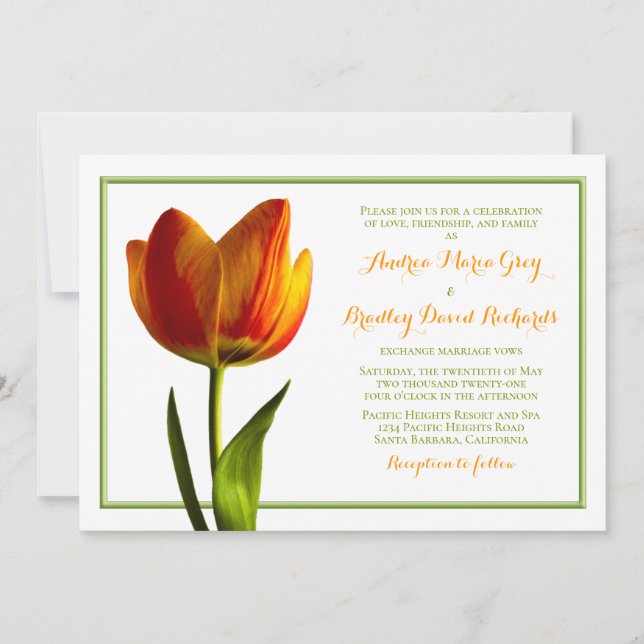 Invitación a la boda del naranja Tulip Flower (Anverso)
