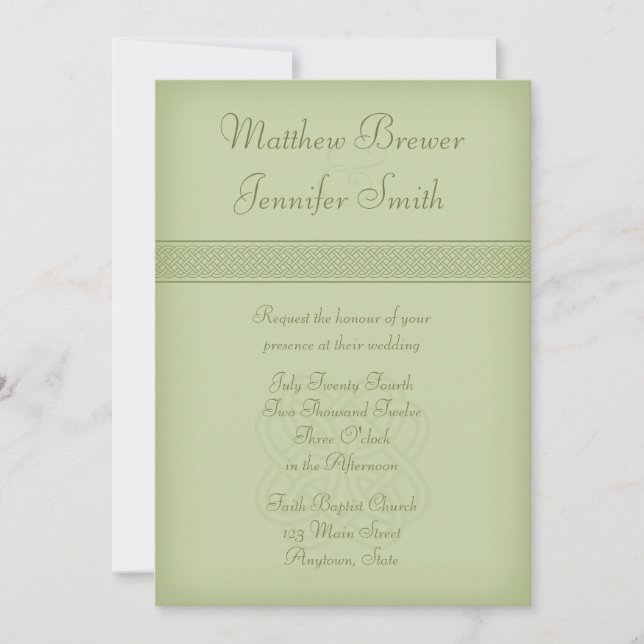 Invitación a la boda del nudo celta verde de Custo (Anverso)