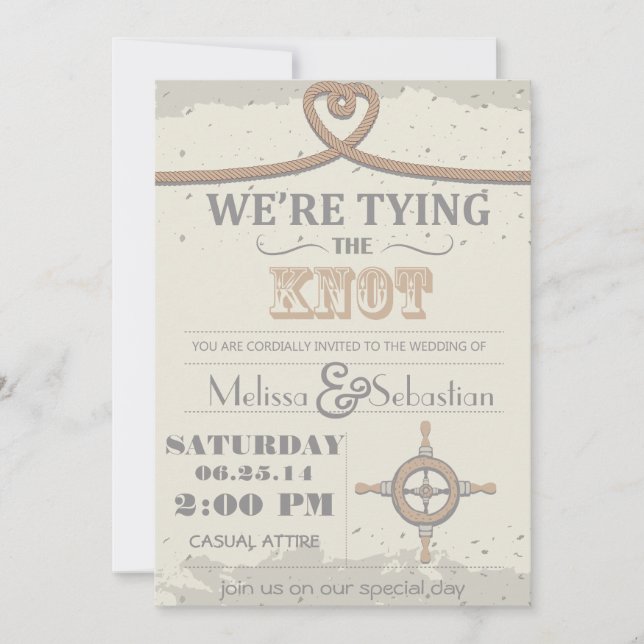 Invitación a la boda del nudo de arena de la playa (Anverso)