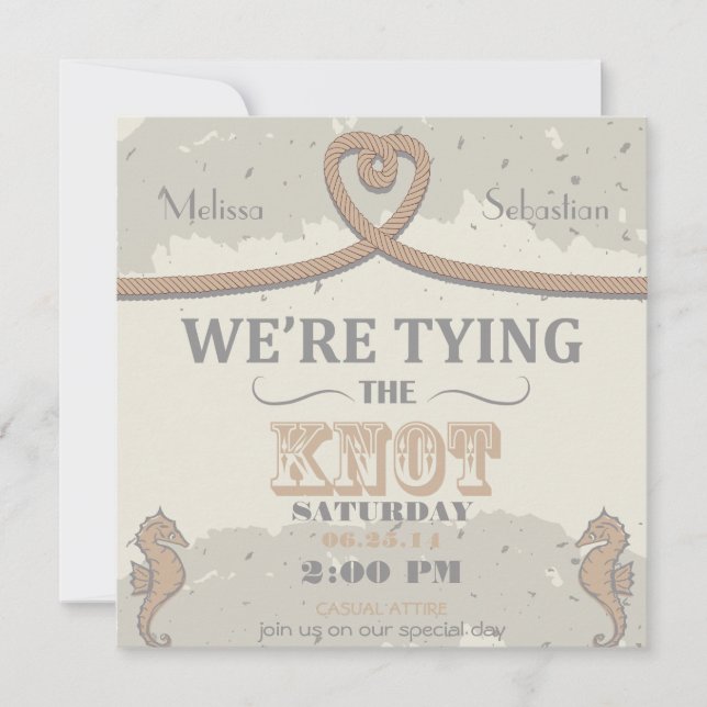 Invitación a la boda del nudo de arena de la playa (Anverso)