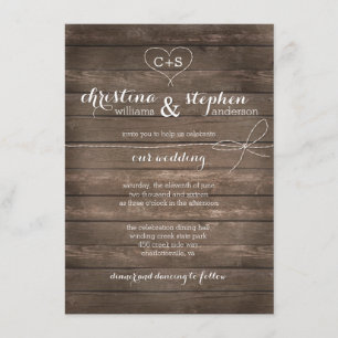 Invitación a la boda del nudo de la madera rústica