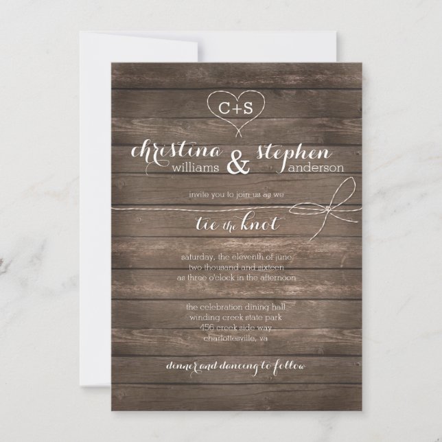 Invitación a la boda del nudo de la madera rústica (Anverso)