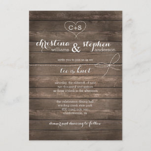 Invitación a la boda del nudo de la madera rústica