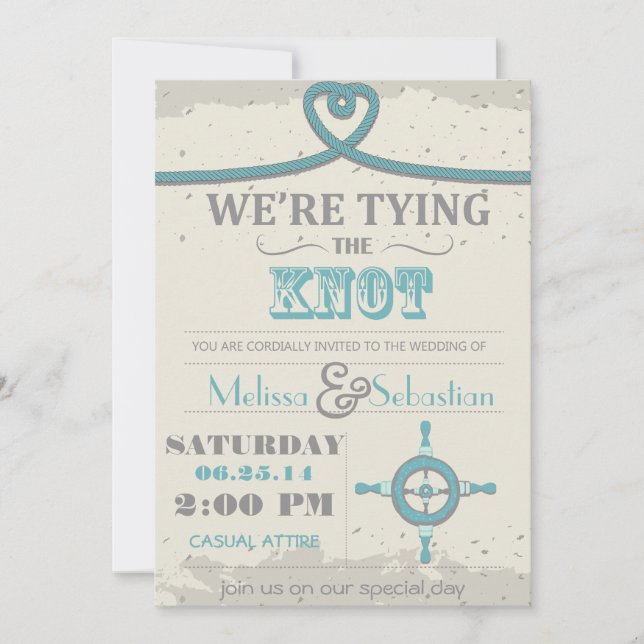 Invitación a la boda del nudo de la playa náutica (Anverso)
