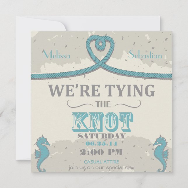 Invitación a la boda del nudo de la playa náutica (Anverso)