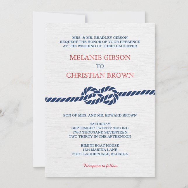 Invitación a la boda del nudo náutico (Anverso)