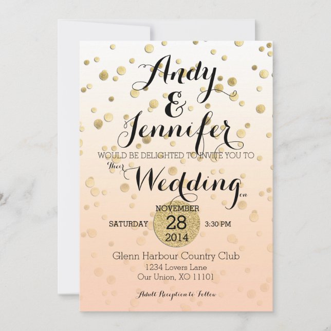 Invitación a la boda del Ombré y del Confetti Gold (Anverso)