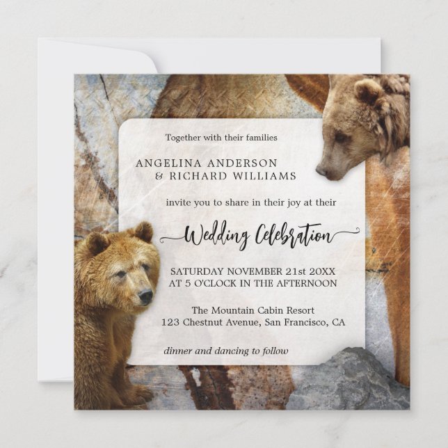 Invitación a la boda del oso de granito industrial (Anverso)