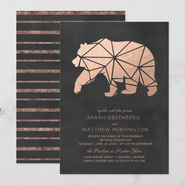 Invitación a la boda del oso geométrico del Reliev (Anverso / Reverso)