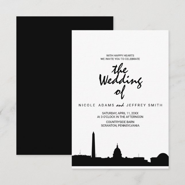 Invitación a la boda del paisaje urbano de Washing (Anverso / Reverso)