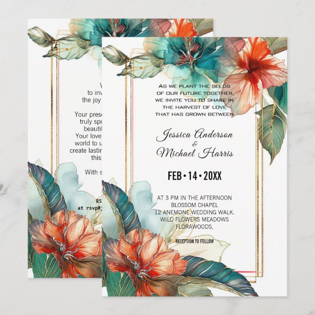 Invitación a la boda del paraíso de Hibiscus Seren (Anverso / Reverso)