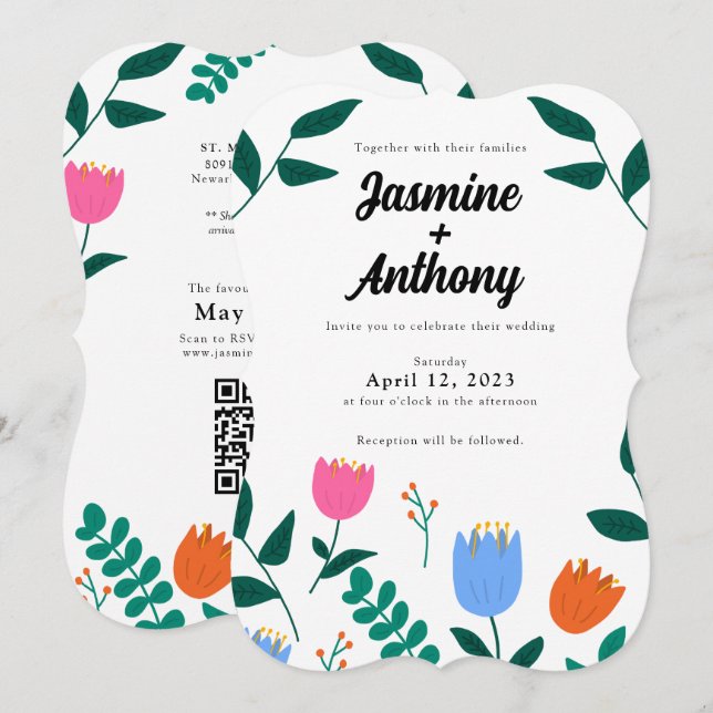 Invitación a la boda del parche de Spring Breeze (Anverso / Reverso)
