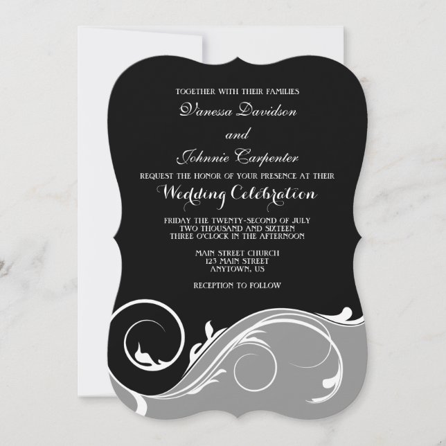 Invitación a la boda del paréntesis negro gris gri (Anverso)