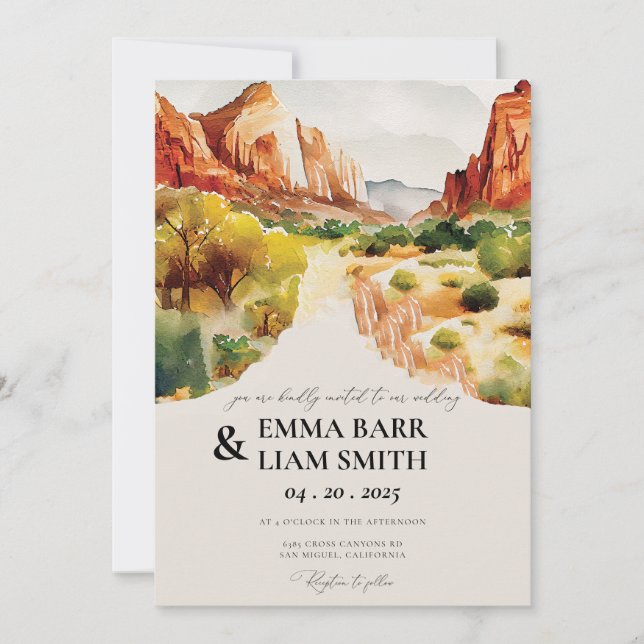 Invitación a la boda del Parque Nacional ZION (Anverso)