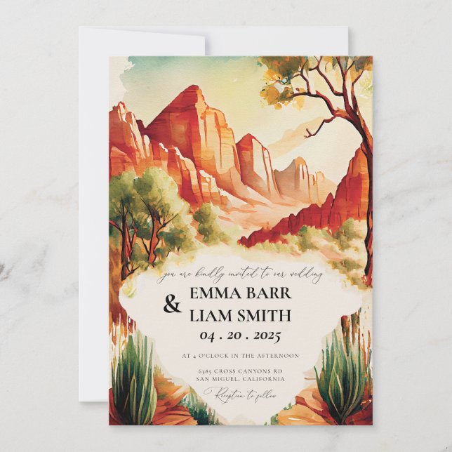 Invitación a la boda del Parque Nacional ZION (Anverso)