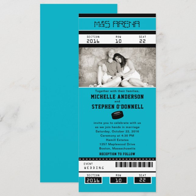 Invitación a la boda del partido de hockey Aqua (Anverso / Reverso)