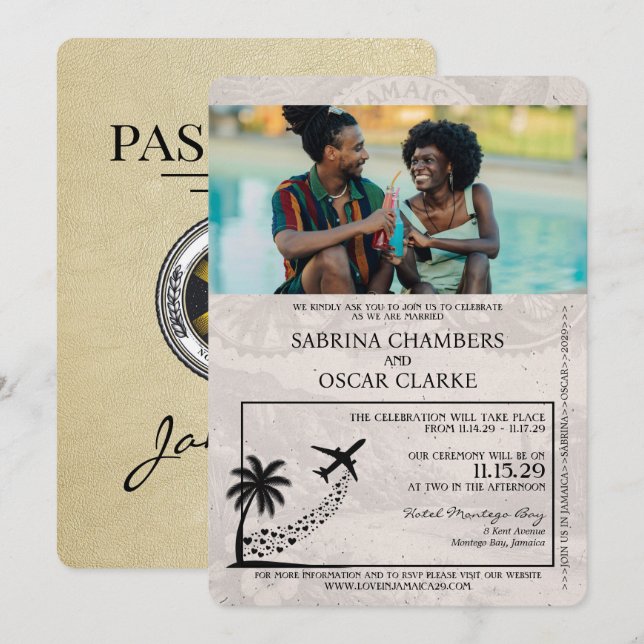 Invitación a la boda del pasaporte de Jamaica de C (Anverso / Reverso)