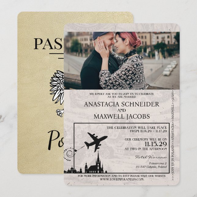 Invitación a la boda del pasaporte de la Polonia d (Anverso / Reverso)