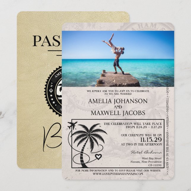 Invitación a la boda del pasaporte de las Bahamas  (Anverso / Reverso)