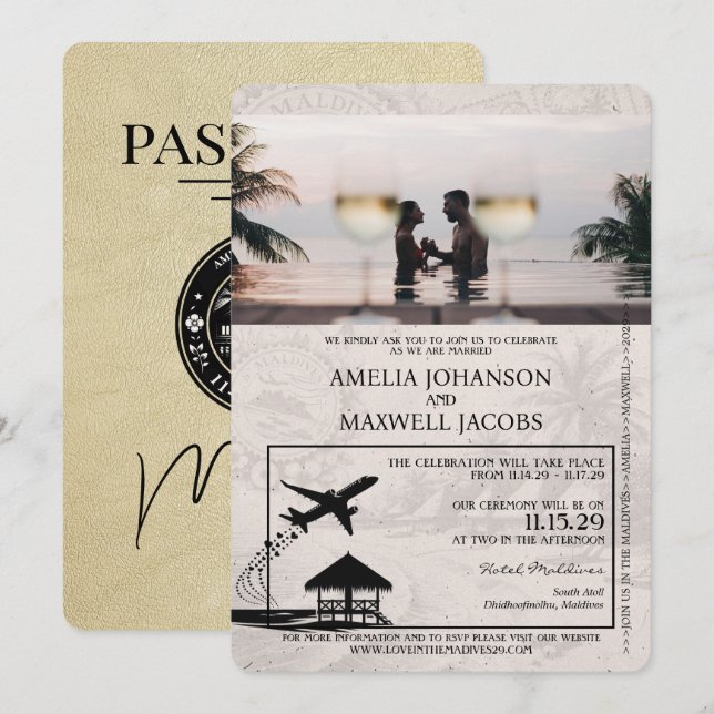 Invitación a la boda del pasaporte de las Maldivas (Anverso / Reverso)