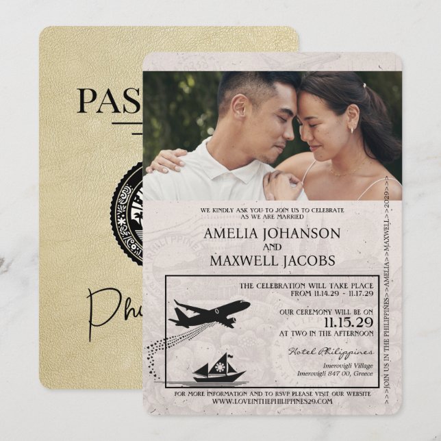 Invitación a la boda del pasaporte filipino de Cha (Anverso / Reverso)