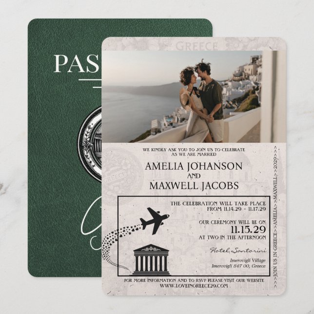 Invitación a la boda del pasaporte griego verde (Anverso / Reverso)