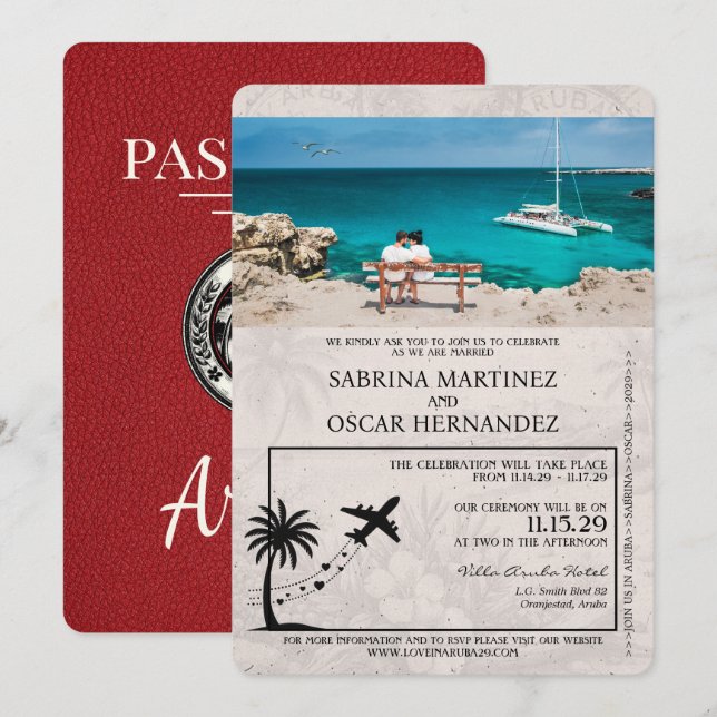 Invitación a la boda del Pasaporte Rojo de Aruba (Anverso / Reverso)