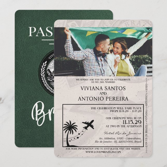 Invitación a la boda del pasaporte verde de Brasil (Anverso / Reverso)