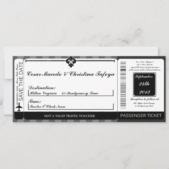 Invitación a la boda del Pase de embarque Black Gr (Anverso)
