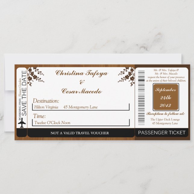 Invitación a la boda del Pase de Embarque de Plank (Anverso)