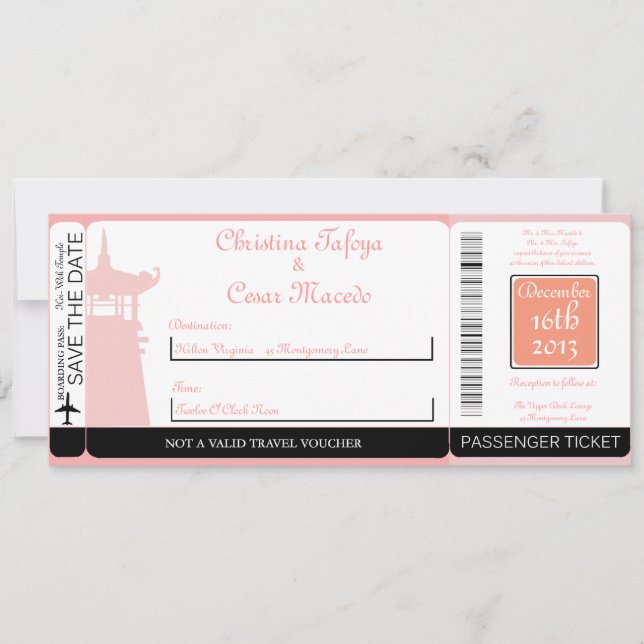 Invitación a la boda del Pase de Embarque en el ja (Anverso)