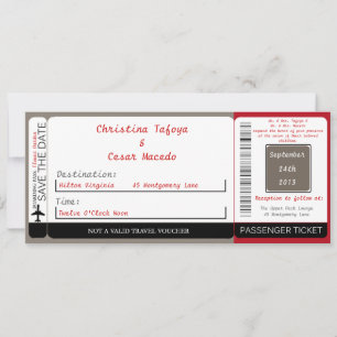 Invitación a la boda del Pase de Embarque Rojo Cri