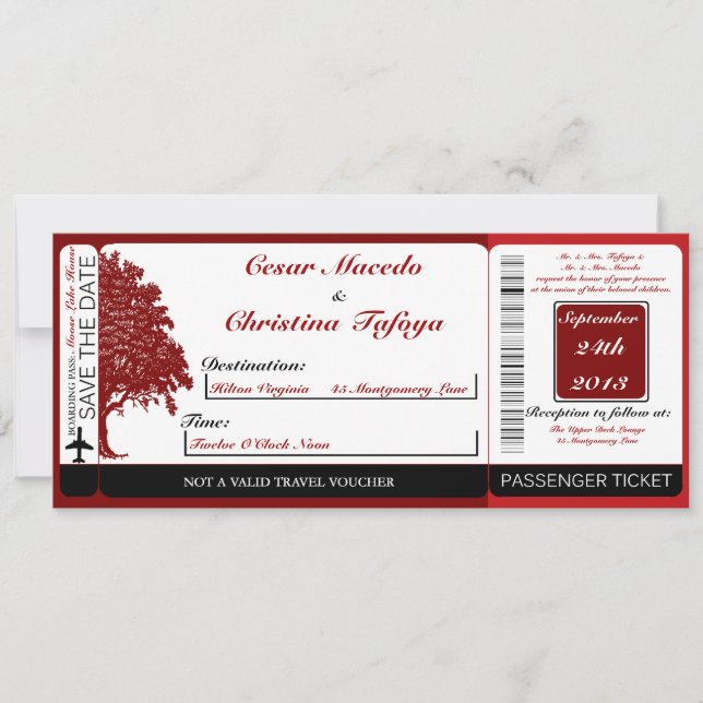 Invitación a la boda del Pase de Embarque Rojo de  (Anverso)