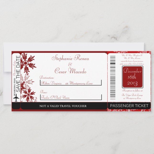 Invitación a la boda del Pase de Embarque Rojo par (Anverso)