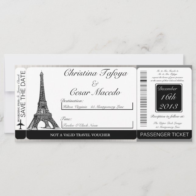 Invitación a la boda del pase de la Torre Eiffel (Anverso)