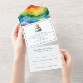 Invitación a la boda del pastel de arcoiris