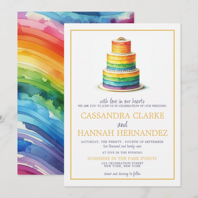 Invitación a la boda del pastel de arcoiris (Anverso / Reverso)