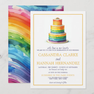 Invitación a la boda del pastel de arcoiris