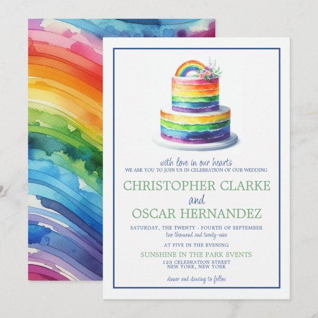 Invitación a la boda del pastel de arcoiris (Anverso / Reverso)