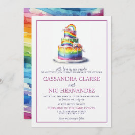 Invitación a la boda del pastel de arcoiris