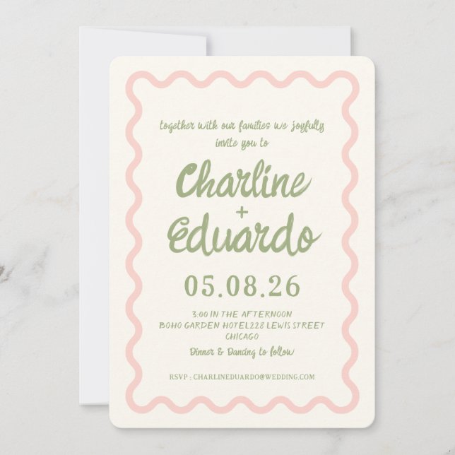 Invitación a la boda del Pastel de borde ondulado  (Anverso)
