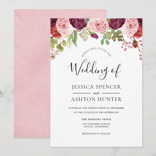 Invitación a la boda del Pastel de Flores de Borgo (Anverso / Reverso)