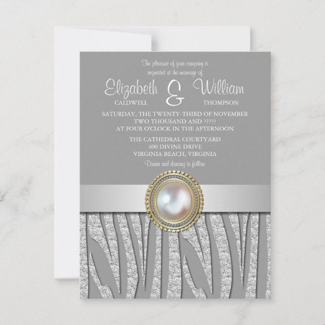 Invitación a la boda del patrón de cebra de plata  (Anverso)