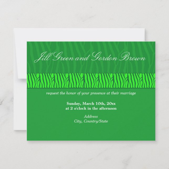 Invitación a la boda del patrón de cebra verde clá (Anverso)