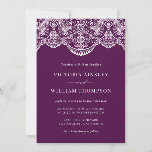 Invitación a la boda del patrón de encaje morado m