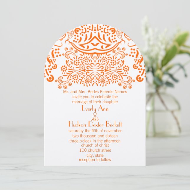 Invitación a la boda del patrón de naranja Mehndi  (Anverso de pie)