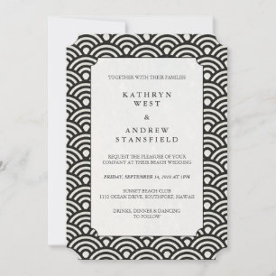 Invitación a la boda del patrón de ola blanca y ne